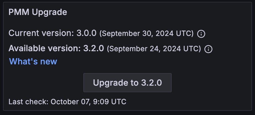 PMM Home Dashboard Upgrade Panel